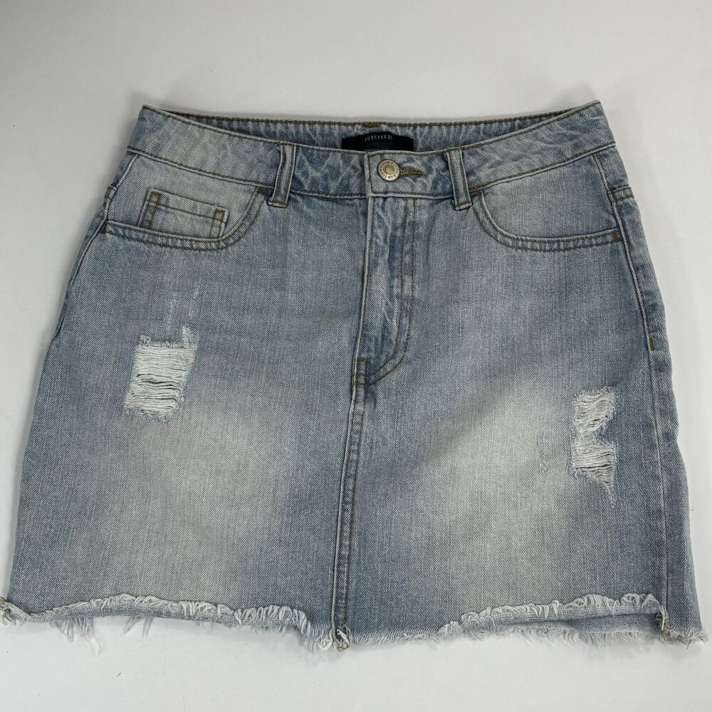 Forever 21 Denim Mini Skirt Womens Small Distressed